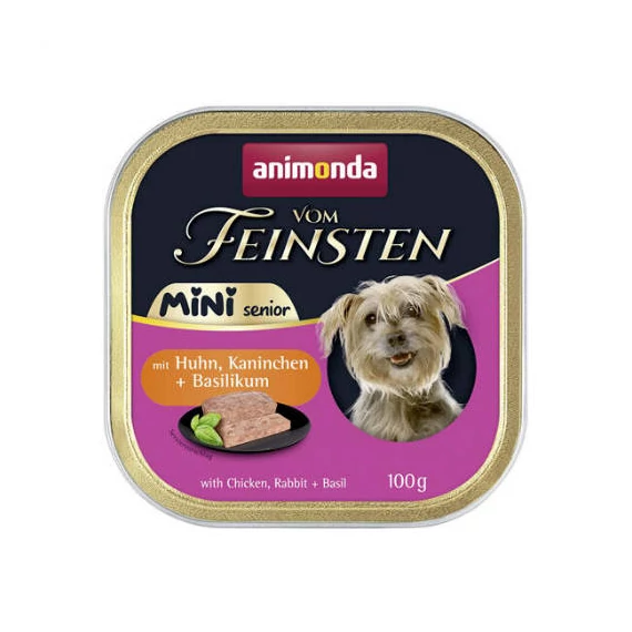 Animonda Vom Feinsten Senior Mini Huhn, Kaninch+Bas  (csirke+nyúl+bazsalikom) alutálkás - senior kutyák részére (100g)