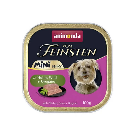 Animonda Vom Feinsten Senior Mini Huhn, Wild+Oregano  (csirke+őz+oregánó) alutálkás - senior kutyák részére (100g)