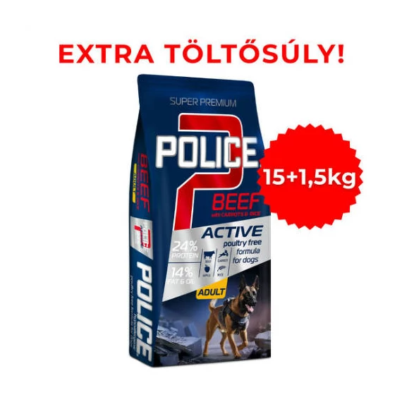 POLICE ADULT Hypoallergenic Beef with CarrotsRice (marha, sárgarépa, rizs) - TÚLTÖLTÖTT KISZERELÉS! (15 + 1,5 kg)