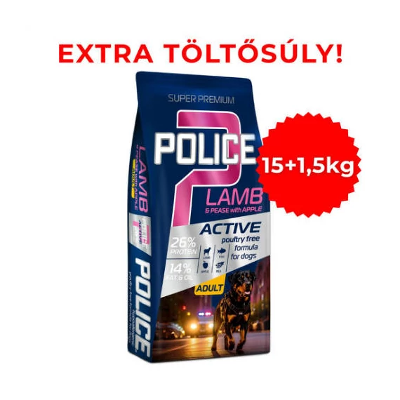 POLICE ADULT Hypoallergenic LambPease with Apple (bárány, borsó, alma) - TÚLTÖLTÖTT KISZERELÉS! (15 + 1,5 kg)