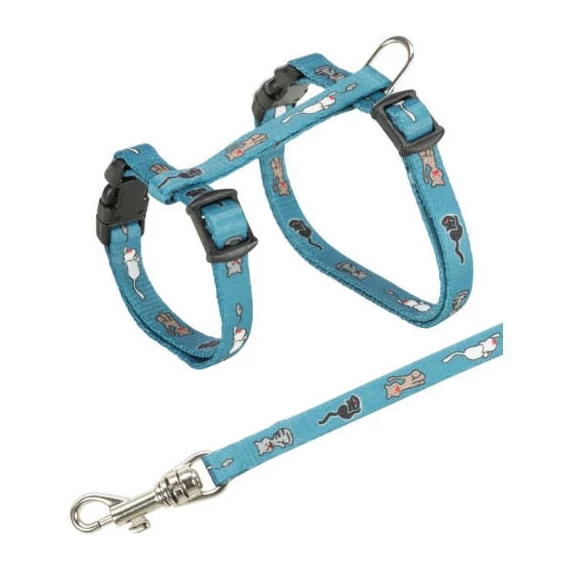 Trixie Junior Harness with Lead - hám szett (mintás, több féle színben) macskák részére (21–33 cm/8mm, 1,20m)