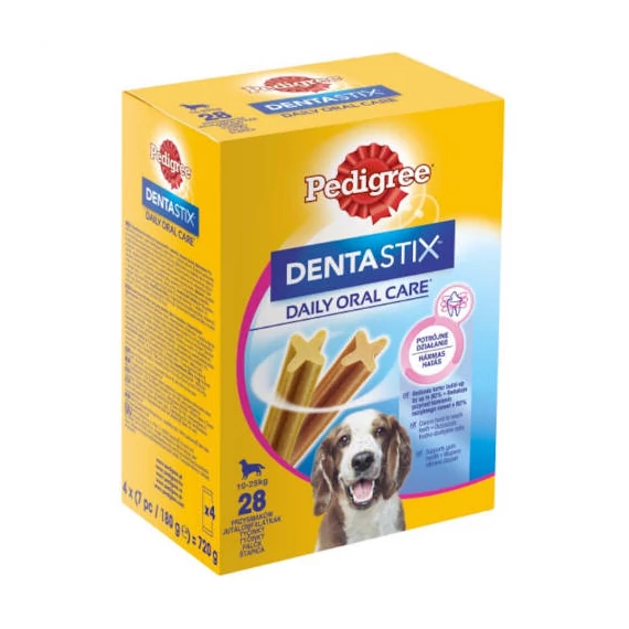 Pedigree DentaStix 10-25kg(720g) - jutalomfalat (fogtisztító) Közepes testű kutyák részére 4x (7db/180g)