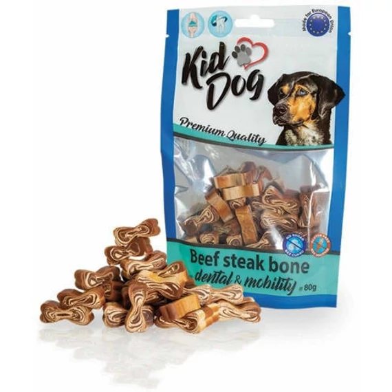 KidDog Beef steak bone dental  mobility - jutalomfalat (marhahús, kondrotin,glükozamin) kutyák részére (80g)