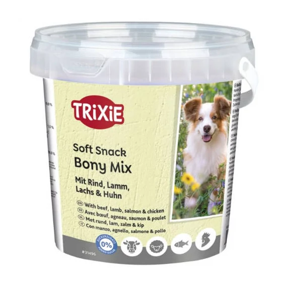 Trixie Soft Snack Bony Mix - jutalomfalat (marha,bárány,lazac,csirke) kutyák részére (500g)